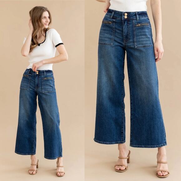 Kut From The Kloth Meg Wide Leg Jeans size 8 Zip Patch Pocket - Picture 1 of 15